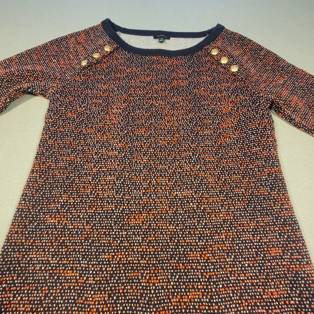 Talbots Knit Shift‎ Dress Women's XS Blue Red Dot Print Button Shoulder Stretch
